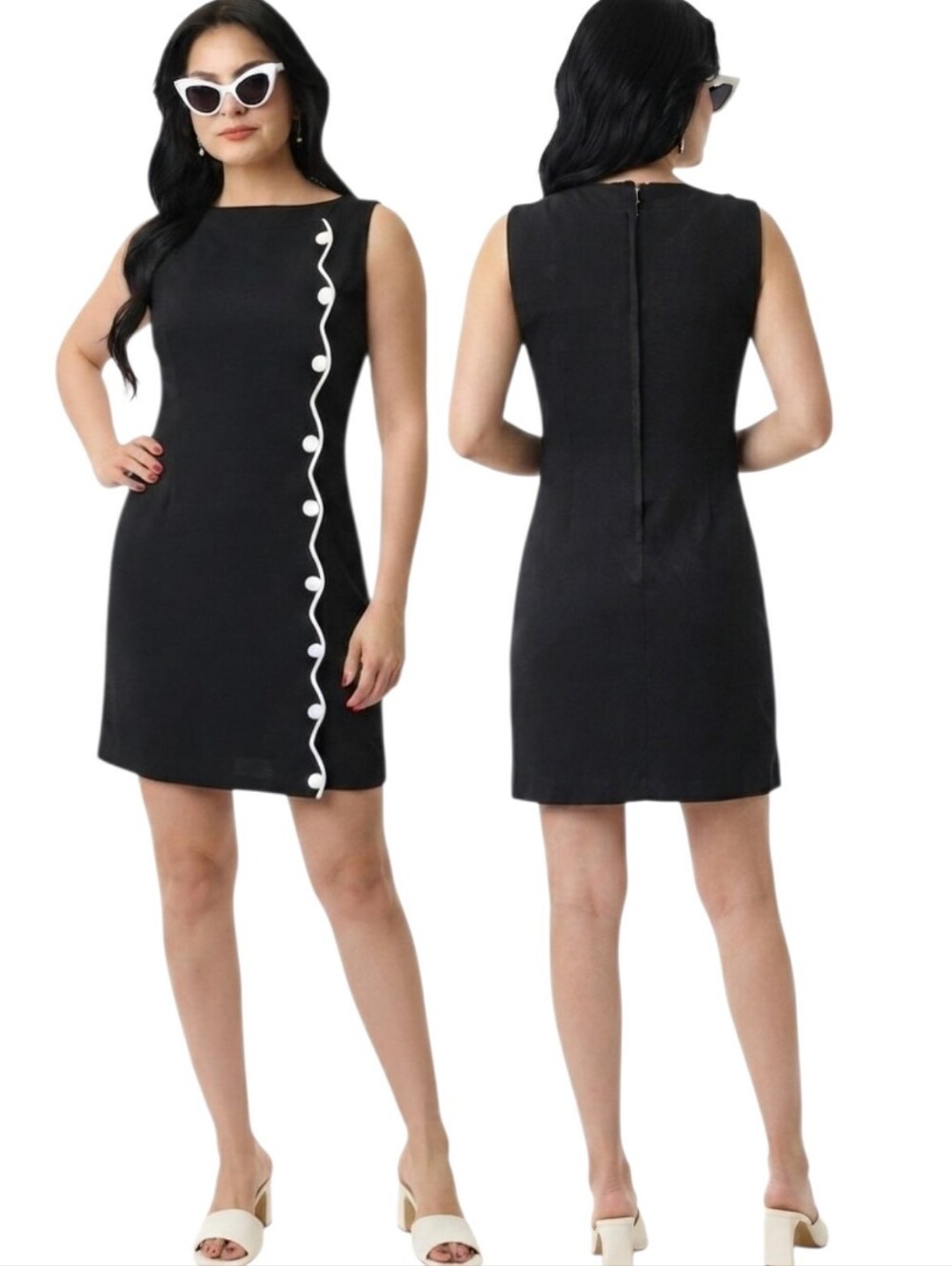 REVIVAL Retro Contrast Scallop Mini Dress - Size 4